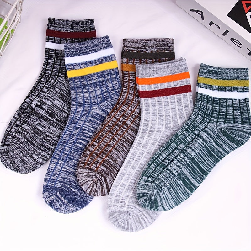 10 pairs of stylish retro striped mid-calf socks for men, breathable and comfortable year-round.