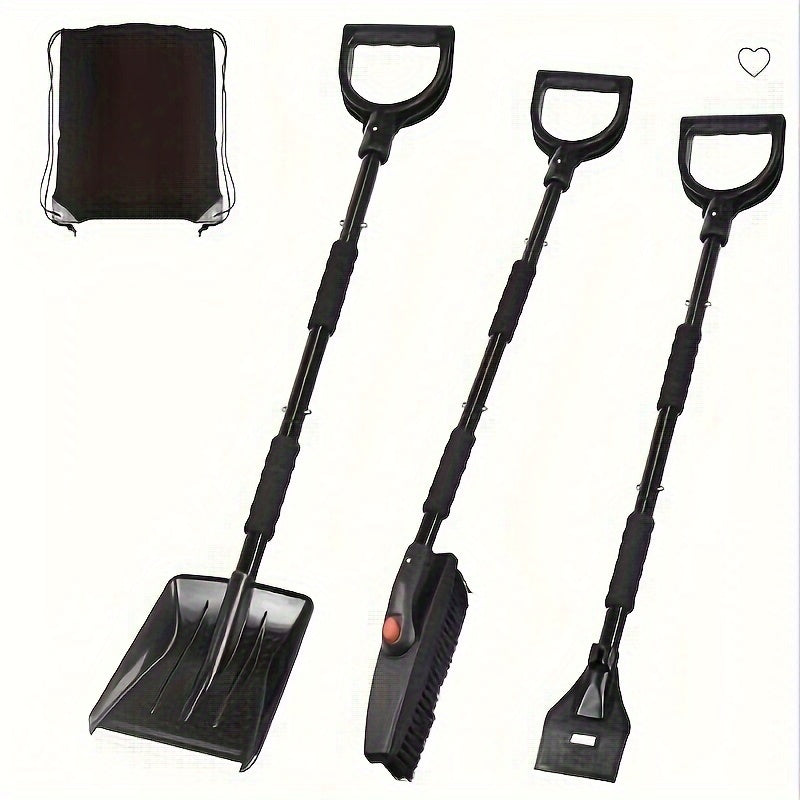 Kit for removing winter snow - includes a detachable snow shovel, brush, and ice scraper for cars, trucks, and gardens. Perfect for outdoor, glass, walls, and patio snow removal. Comes with a convenient carry bag.