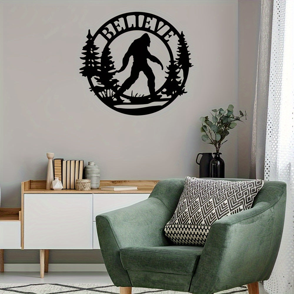 Customized Metal Bigfoot Wall Art - Personalized Forest Landscape with Name, Mythical Mountain Creature Silhouette Decoration for Home, Suitable for ages 14 and up