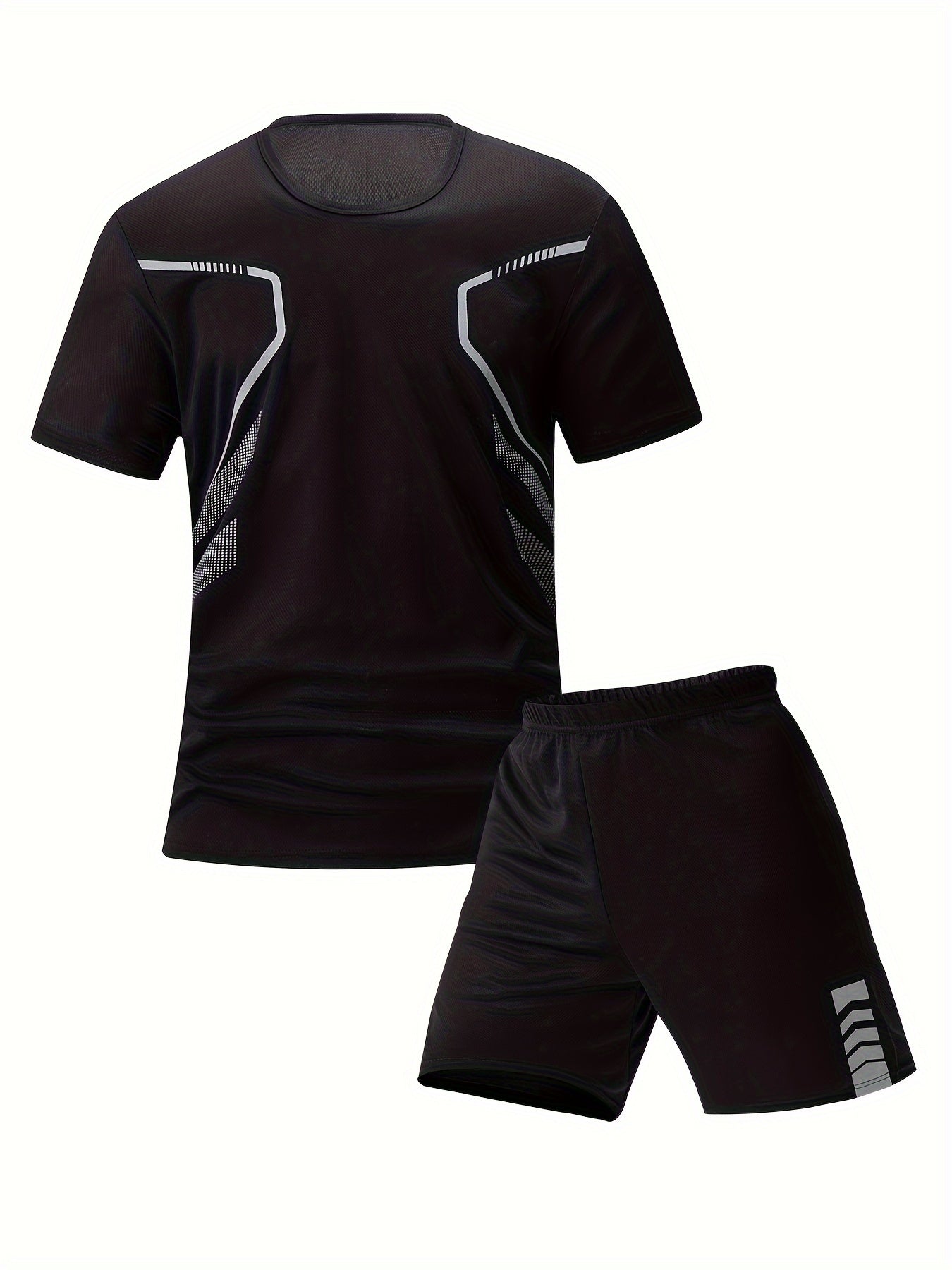 Men's summer outfit set with round-neck short-sleeve shirt and shorts.