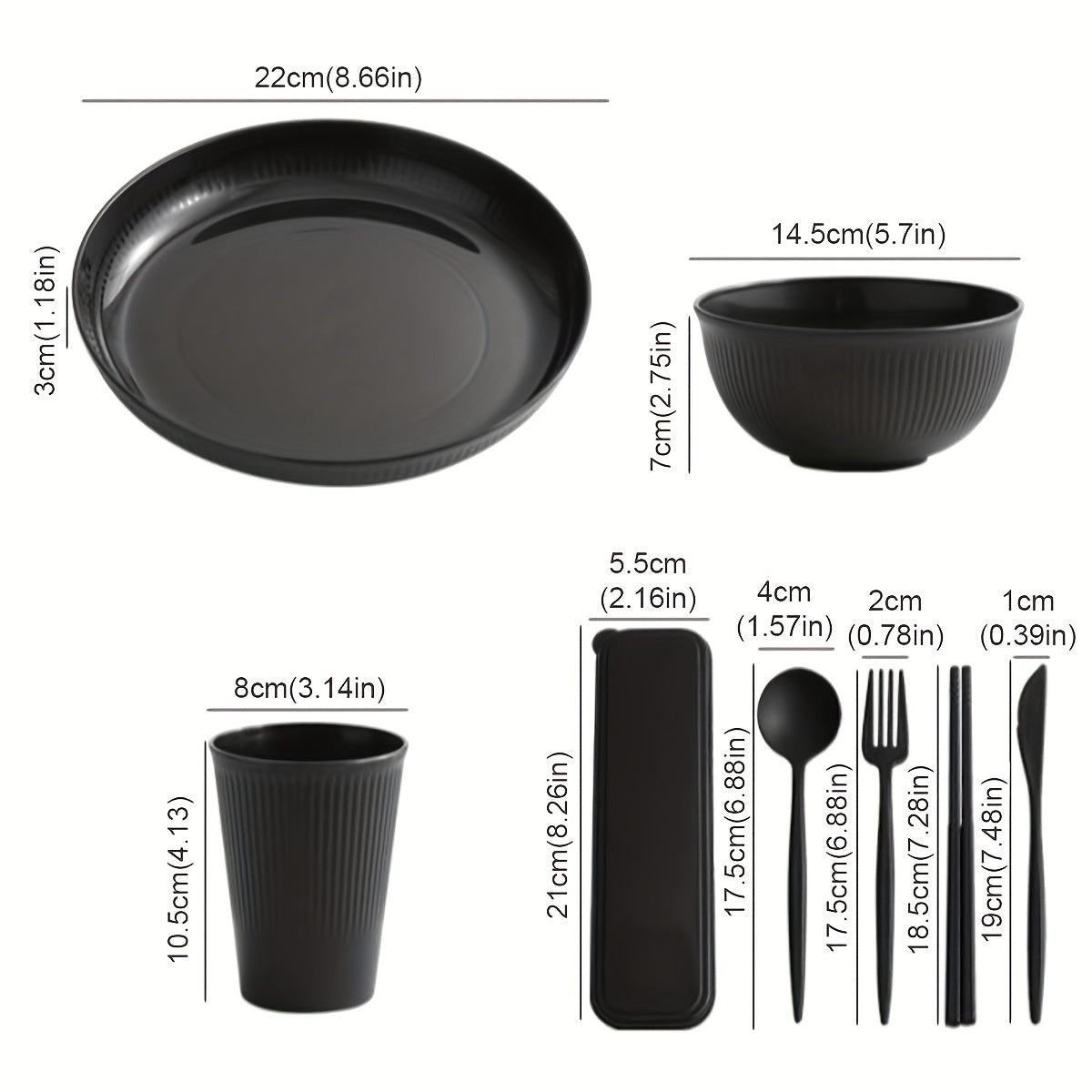 32-piece high-end black tableware set for home, restaurant, or outdoor use, designed to prevent falls.