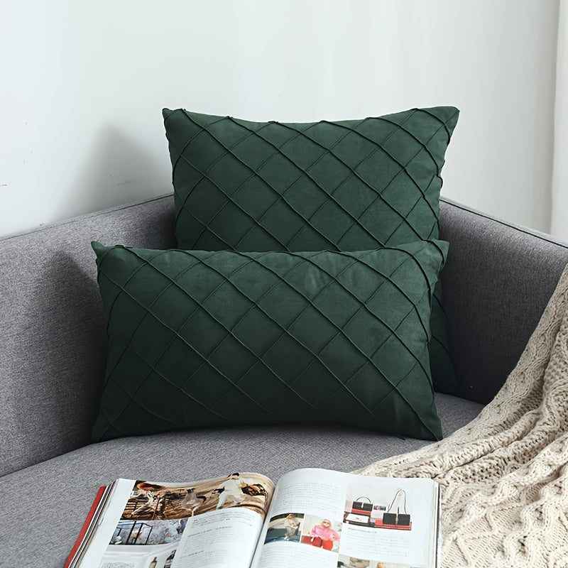 Luxury Nordic Quilted Throw Pillow Cover with Elegant French Style in Soft Suede Fabric. Features Invisible Zipper and is Machine Washable. Ideal for Modern Living Room Decor. Available in Square and Rectangle Sizes.