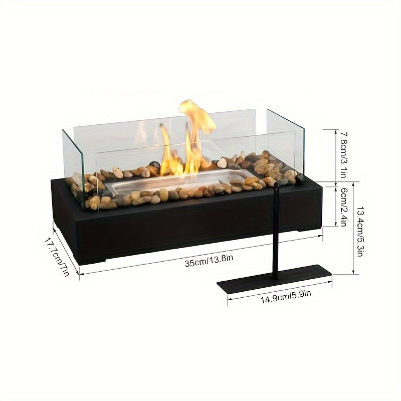 Anirun Modern Style Alcohol Fireplace features a 4-Piece High-Strength Glass Refractor for indoor/outdoor use. It is windproof, easy to assemble, and heat resistant with a scratch-resistant tabletop design. No power is required, making it perfect for