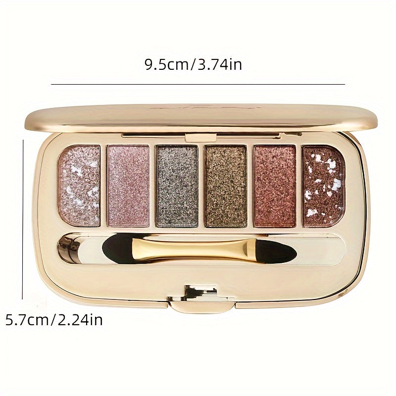 6-color Diamond Pearly Glitter Eyeshadow Palette with Brush and Mirror - Add Polarized Shimmer to Eye Makeup