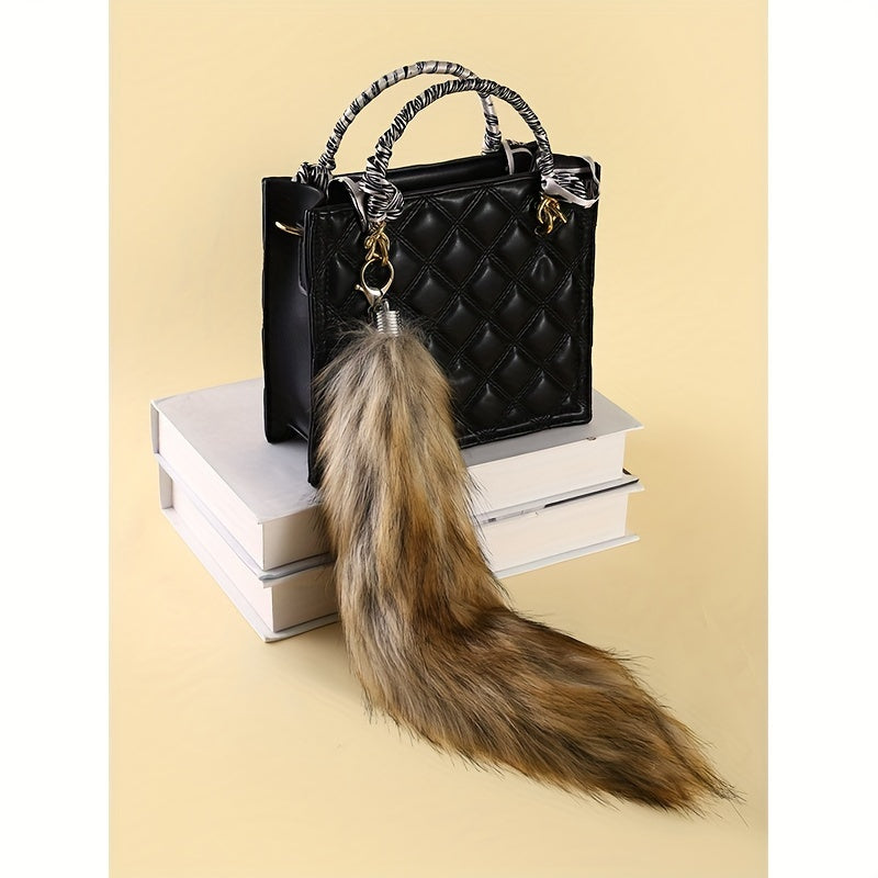 Large Faux Fox Tail Keychain for Women, made with Flannelette Fur and designed as a Carry Bag Keyring. This Novelty Fashion Accessory features a Lobster Claw Closure and is a Decorative Keyring perfect for Birthday Gifts.