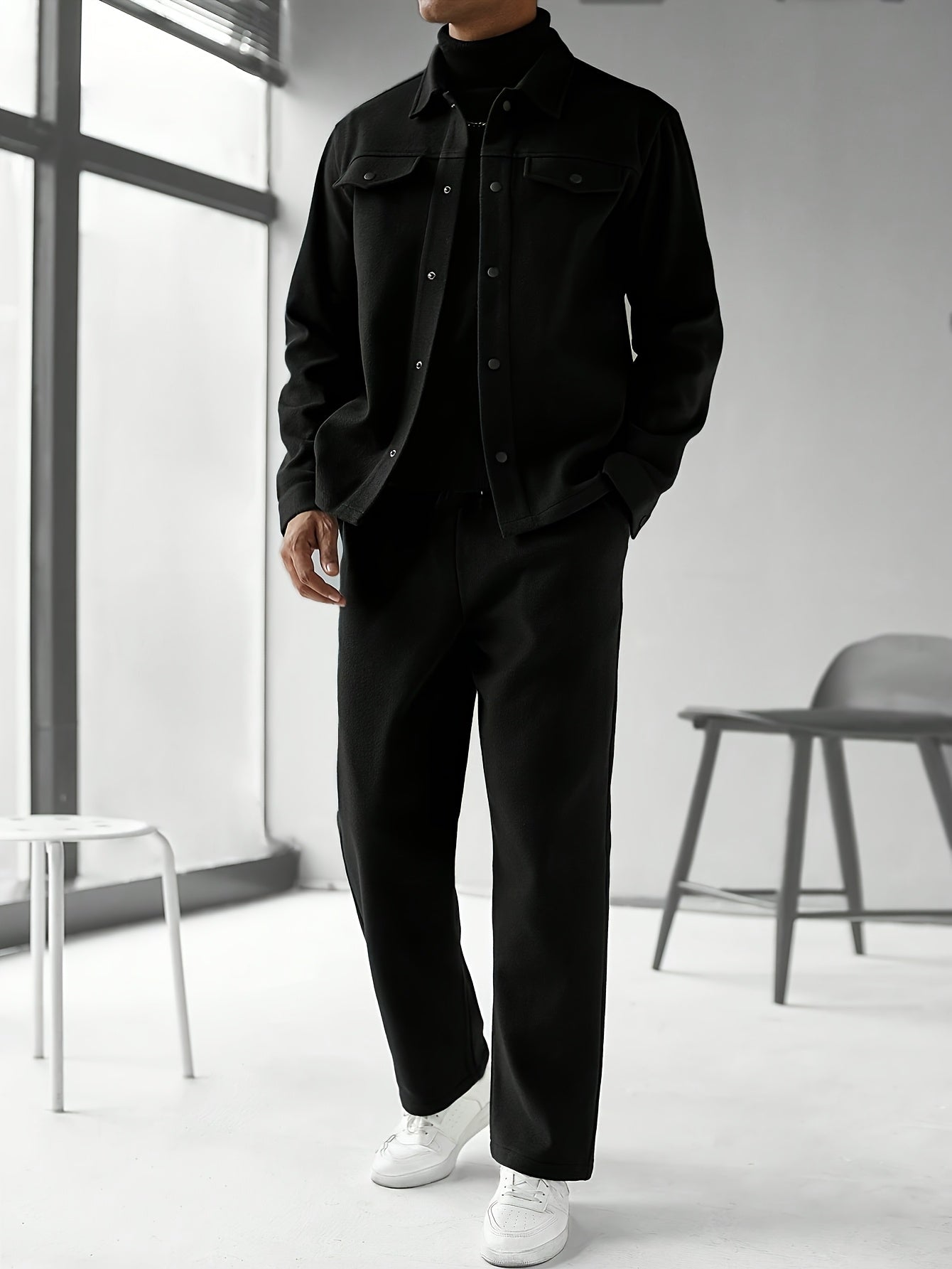 Casual wear men's two-piece outfit in solid colors for autumn.