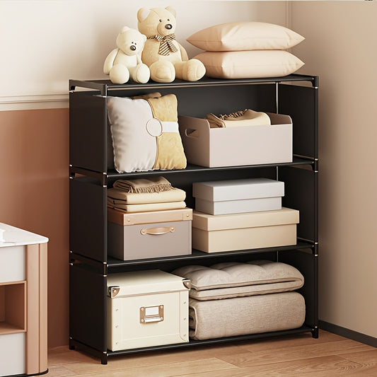 Easy-to-assemble 3-tier metal bookshelf with double row and multi-color options for home storage.