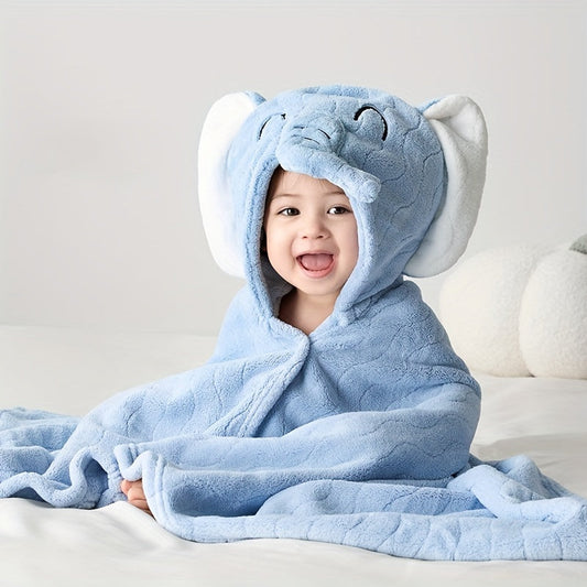 Hooded Bath Towel featuring 3D Animal Cartoon Design, Made with Super Absorbent and Soft Breathable Polyester. Quick Dry, Machine Washable, and Fade Resistant Knit Fabric in Blue Color. Comes in a Set of 1 Piece.