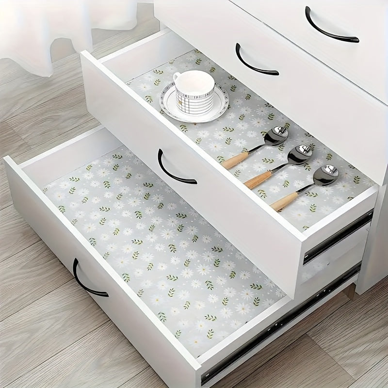 Easily Organize Your Kitchen Cabinets and Fridge with our Waterproof Drawer Liner featuring Daisy Leaf Design - Non-Slip, Cut-to-Fit, Easy to Clean, Non-Adhesive Shelf Protector made of EVA Material