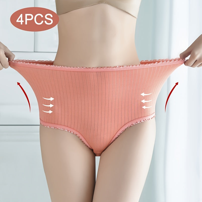 Set of 4 women's high waist underwear with comfortable, breathable knit fabric