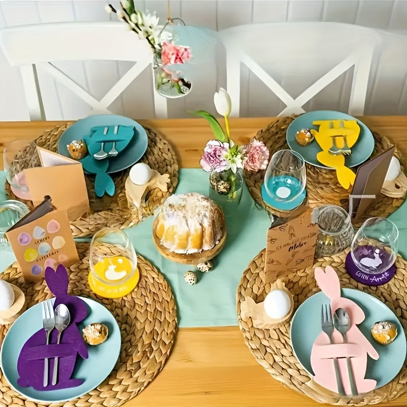 12 Easter Rabbit felt storage bags for tableware and placemats, perfect for party or Christmas decorations.