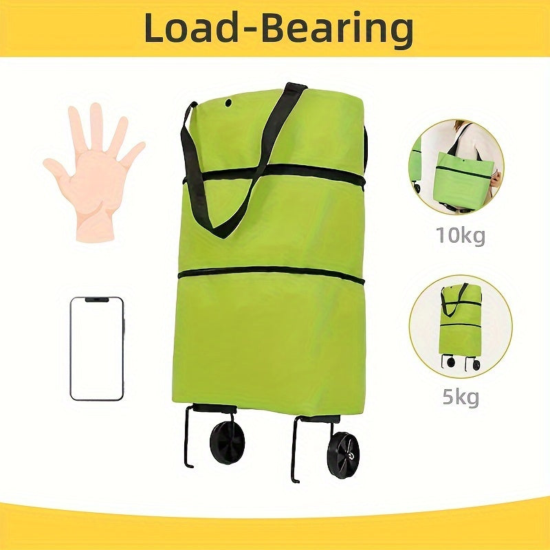 Reusable shopping bag with wheels, large capacity, foldable, multifunctional for storage and shopping.