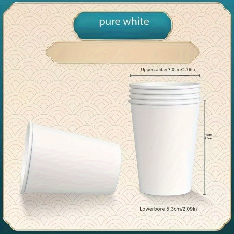 Disposable paper cups in packs of 50, 100, 200, or 500. Each cup has a 200ml capacity and is versatile for both hot and cold beverages. The uncoated white cups are perfect for parties, cafes, and business use. Please hand wash only. - YiYan1