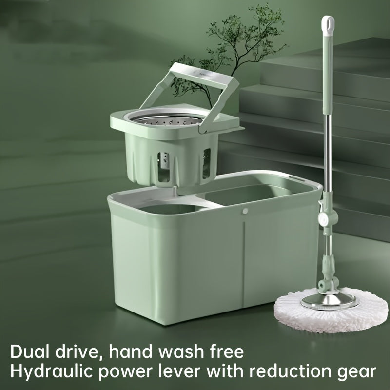 The Rotating Mop Bucket Set with Stainless Steel Rod, Three Mop Cloths, and Hands-Free Washing Design is perfect for households and ideal for use in the living room, kitchen, and bathroom. It is specially designed for those who prefer a more convenient