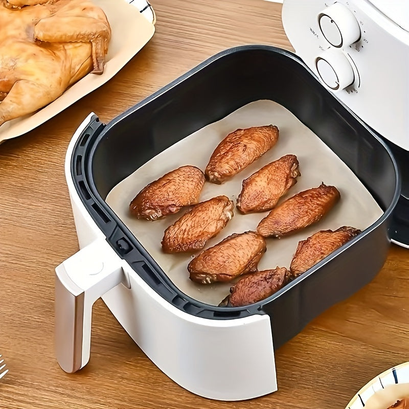 50 pieces of high-quality air fryer liners for healthier cooking and baking. These non-stick, oil-absorbing papers are perfect for use at home with air fryers, ovens, and more.