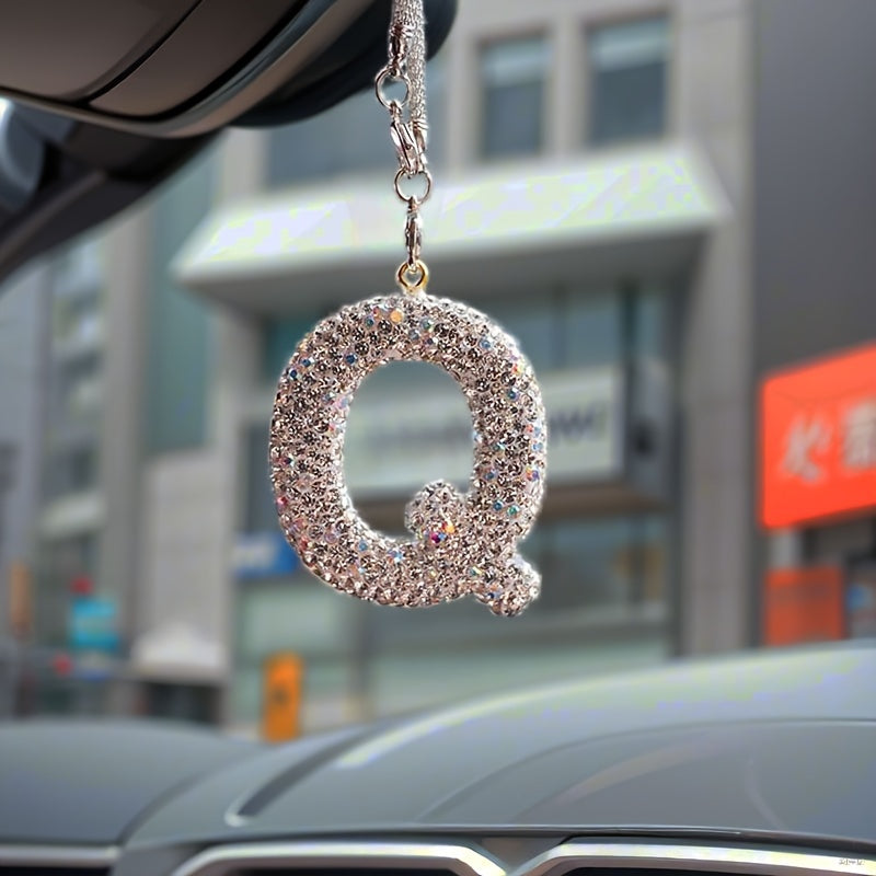 Crystal Bling Alphabet Letter Pendant for Vehicle Mirror - Durable Metal Material