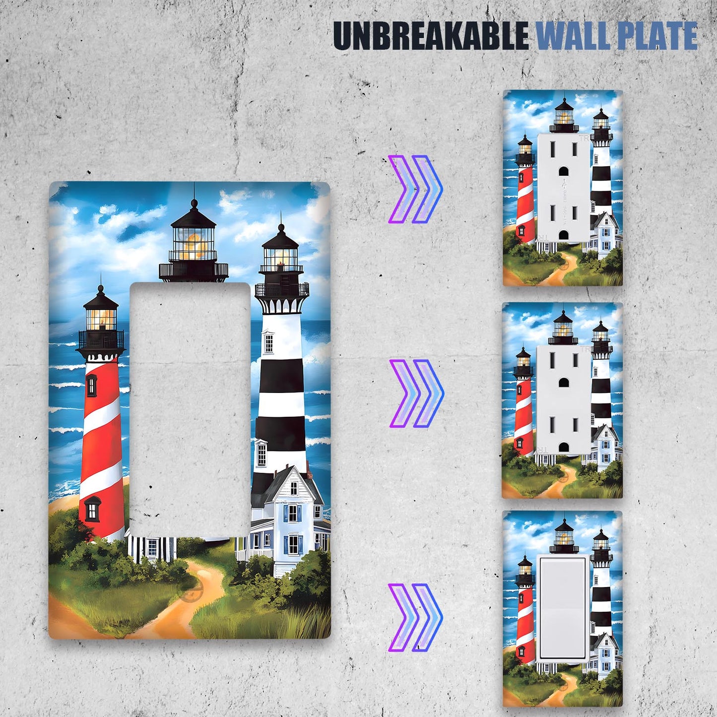 1-pc Lighthouse Light Switch Cover, for Indoor/Outdoor use, Battery-Free, Easy to Clean, fits 1Gang/2Gang switch. Ideal for Bedroom/Kitchen/Home/Bathroom décor.