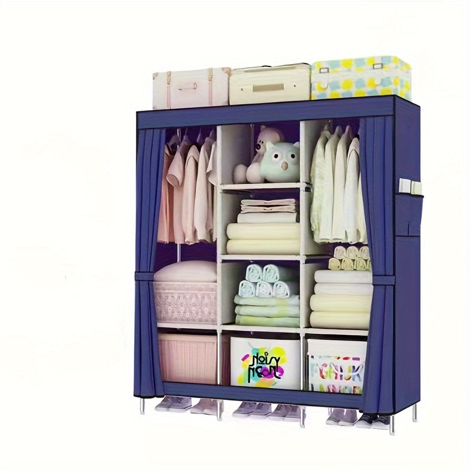 The Elegant Cloth Wardrobe features a durable steel frame, dustproof design, and foldable closet cabinet for storing clothes, pillows, and quilts. Effortlessly organize and store your items with this stylish and sturdy home storage solution.