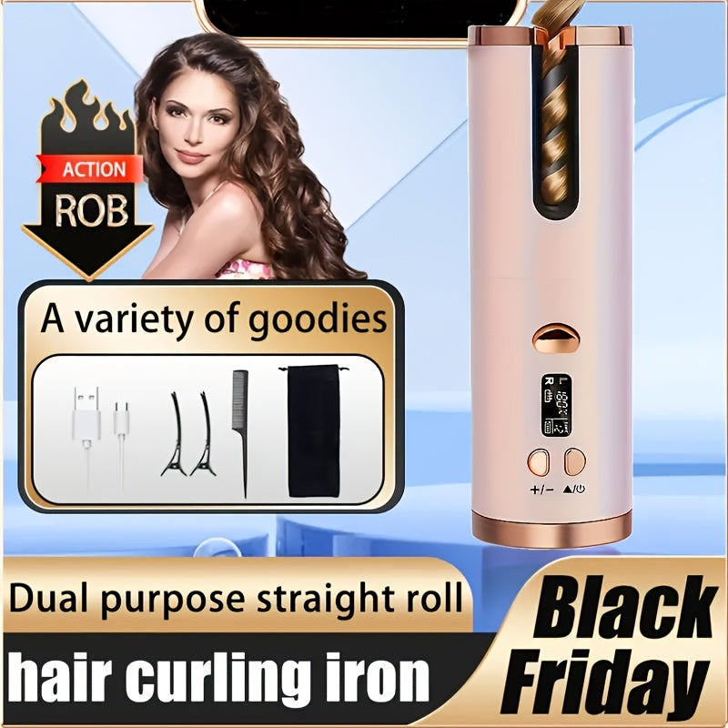 1pc Automatic Curler with Fast Charging USB, Ceramic, 5 Heat Settings, Tangle-free, Ideal for Styling and Special Occasions, Comes in Elegant Gift Box.