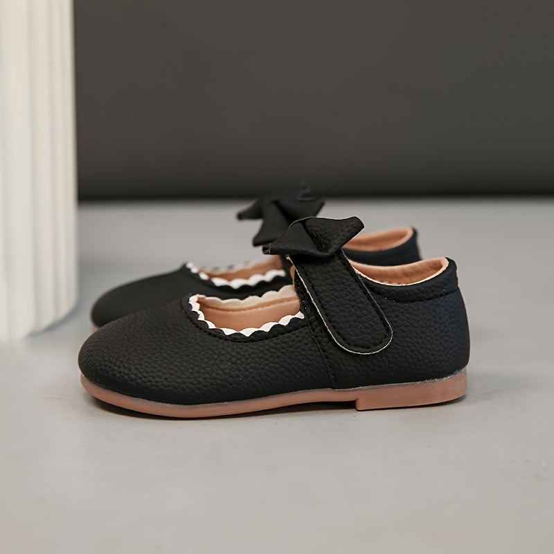 Stylish Solid Color Mary Jane Shoes with Bowknot for Girls, Lightweight Non-slip Flats for All Seasons