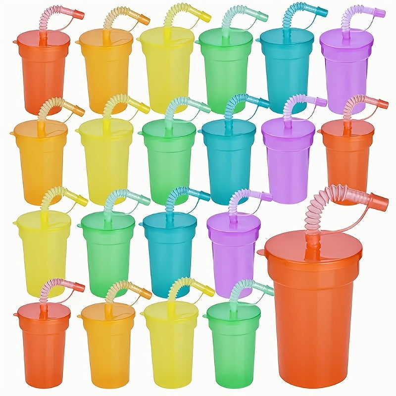 Set of 6 Leakproof Straw Cups in Vibrant Colors, with Dust Covers - Safe for Dishwasher, Made of Flexible Plastic - Ideal for Drinking Beverages, Beer, Juice - Great for Camping, Dining, Parties and More - Easy to Identify, Hygienic Design