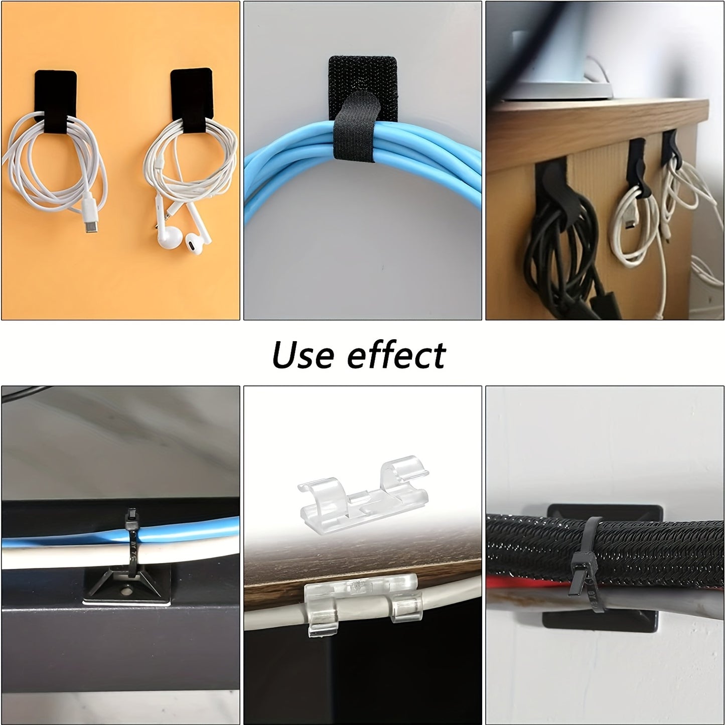 Includes 173 pieces of cable management tools, such as split sleeves, adhesive clips, wall ties, fasten ties, and roll ties.