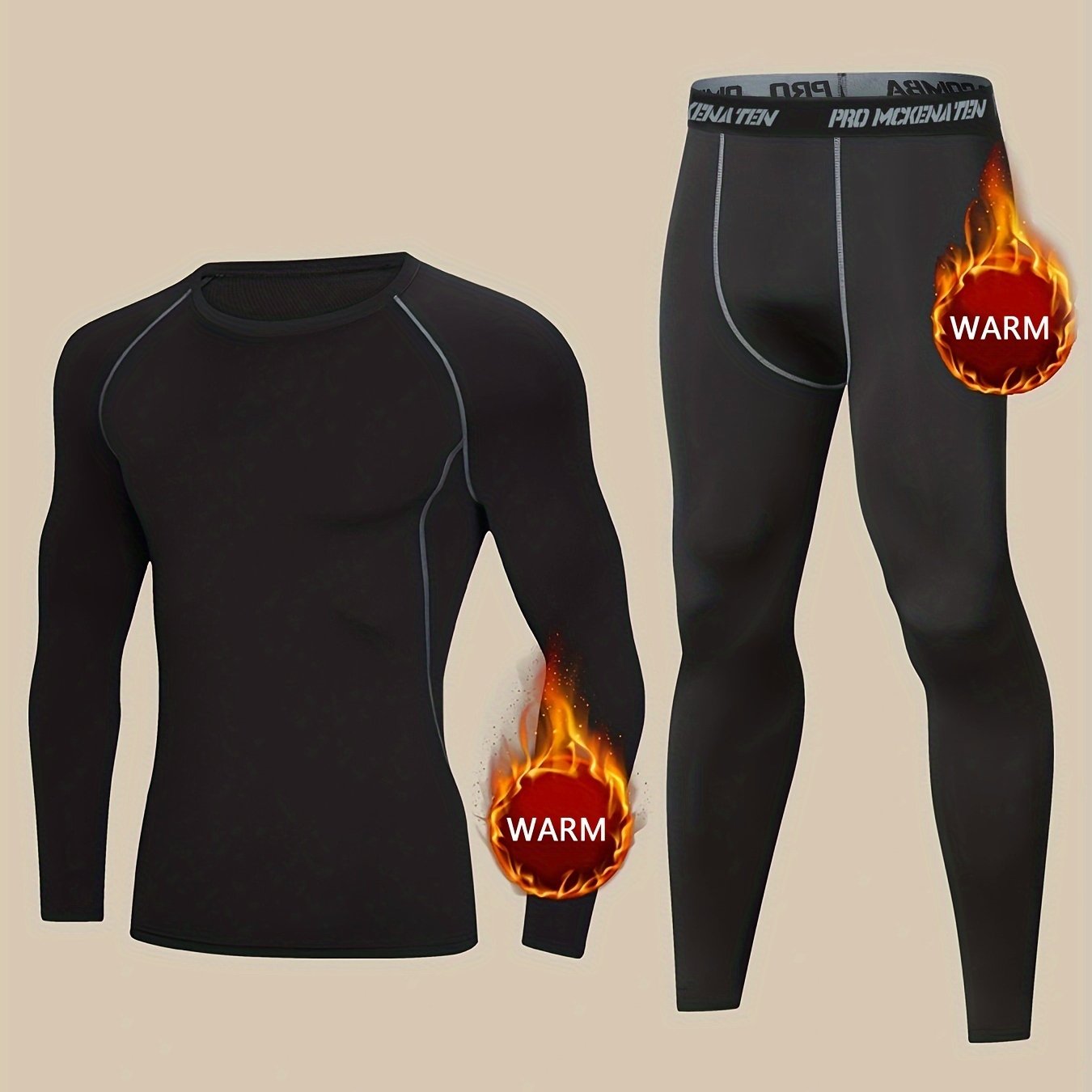 Men's Thermal Underwear Set for skiing in winter, with long sleeve top and bottom pants.