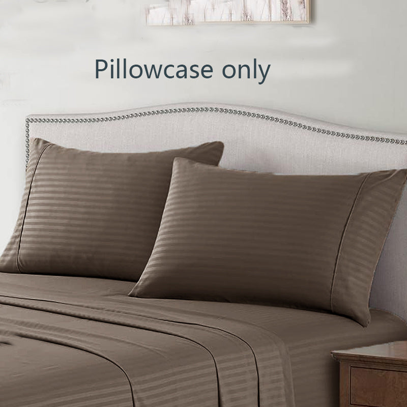 A pair of striped pillowcases made from soft, breathable woven polyester. These pillowcases are machine washable and have a sanded finish for added comfort. They do not include a pillow insert and are made from non-printed lightweight fabric with a 90gsm