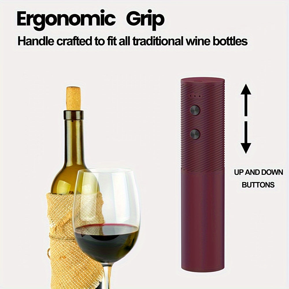 Black & Red USB Rechargeable Electric Wine Opener - Cordless and Automatic Corkscrew, perfect for Home, Kitchen, Party & Bar.