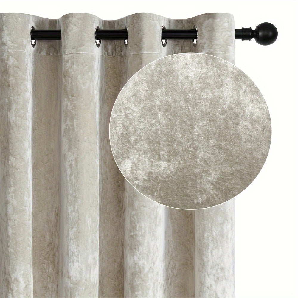 Pair of 2 crushed velvet curtains with heat and sound insulation, ideal for living room, bedroom, and office.