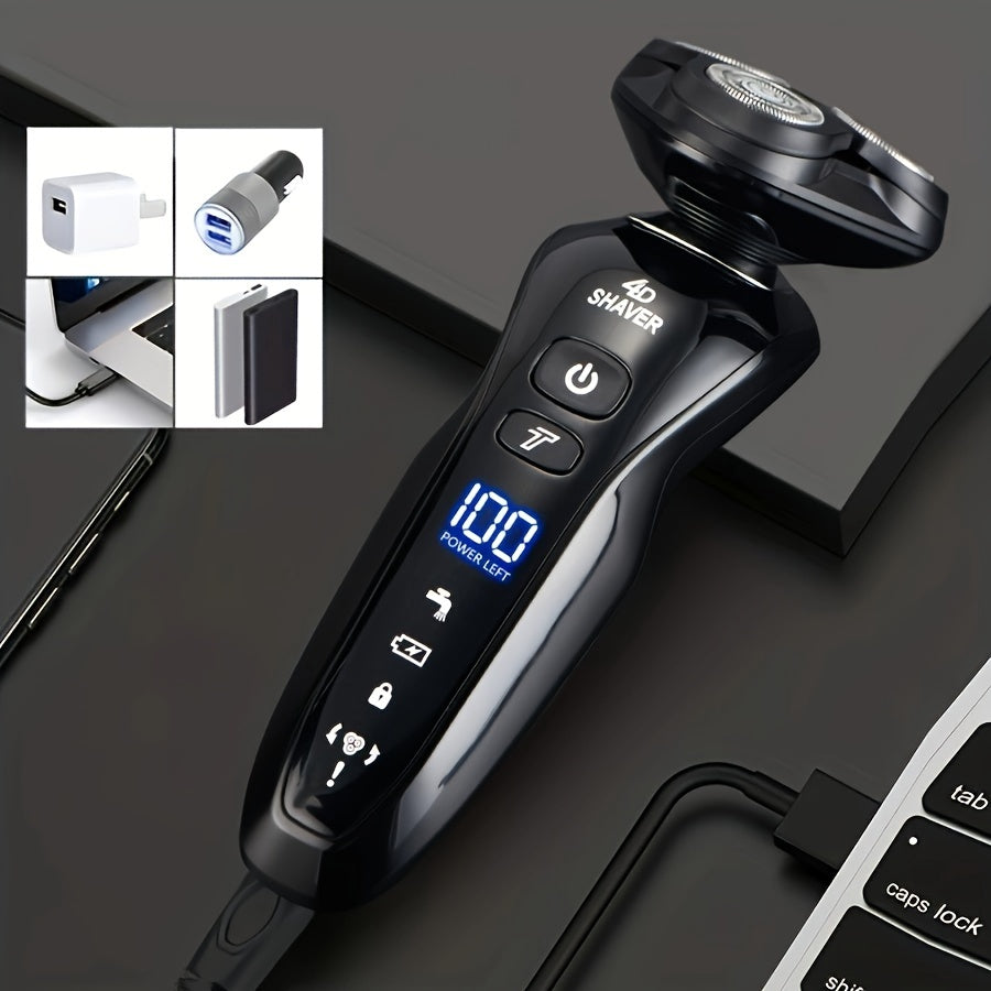 Men's 3-in-1 electric shaver set with rotary shaver, wet & dry shaving, USB charging, lithium battery, great Father's Day gift.