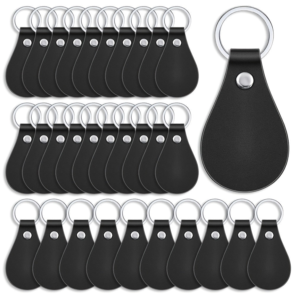 Kit of 30 PU Leather Key Fob Blanks with Simple Style Laser Engraving Keychains, Perfect for Gifting and Crafting.