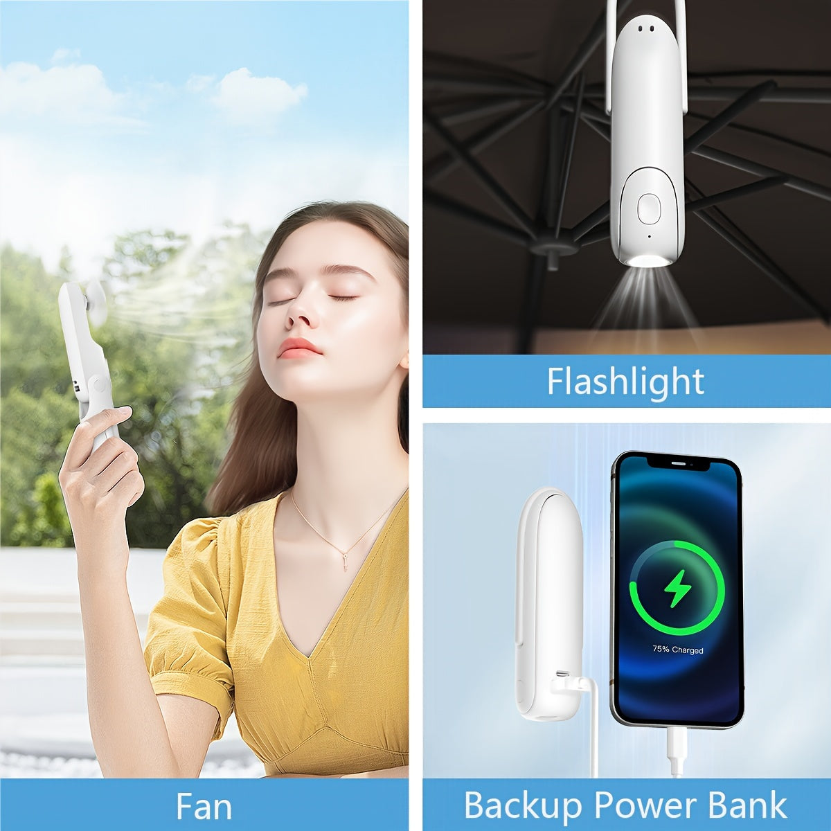 Handheld USB Fan with Adjustable Design, ABS Material, Key Control, Wearable, for Indoor/Outdoor Use, Built-in Lithium Battery. Can be used as a Heating/Cooling Air Purifier.