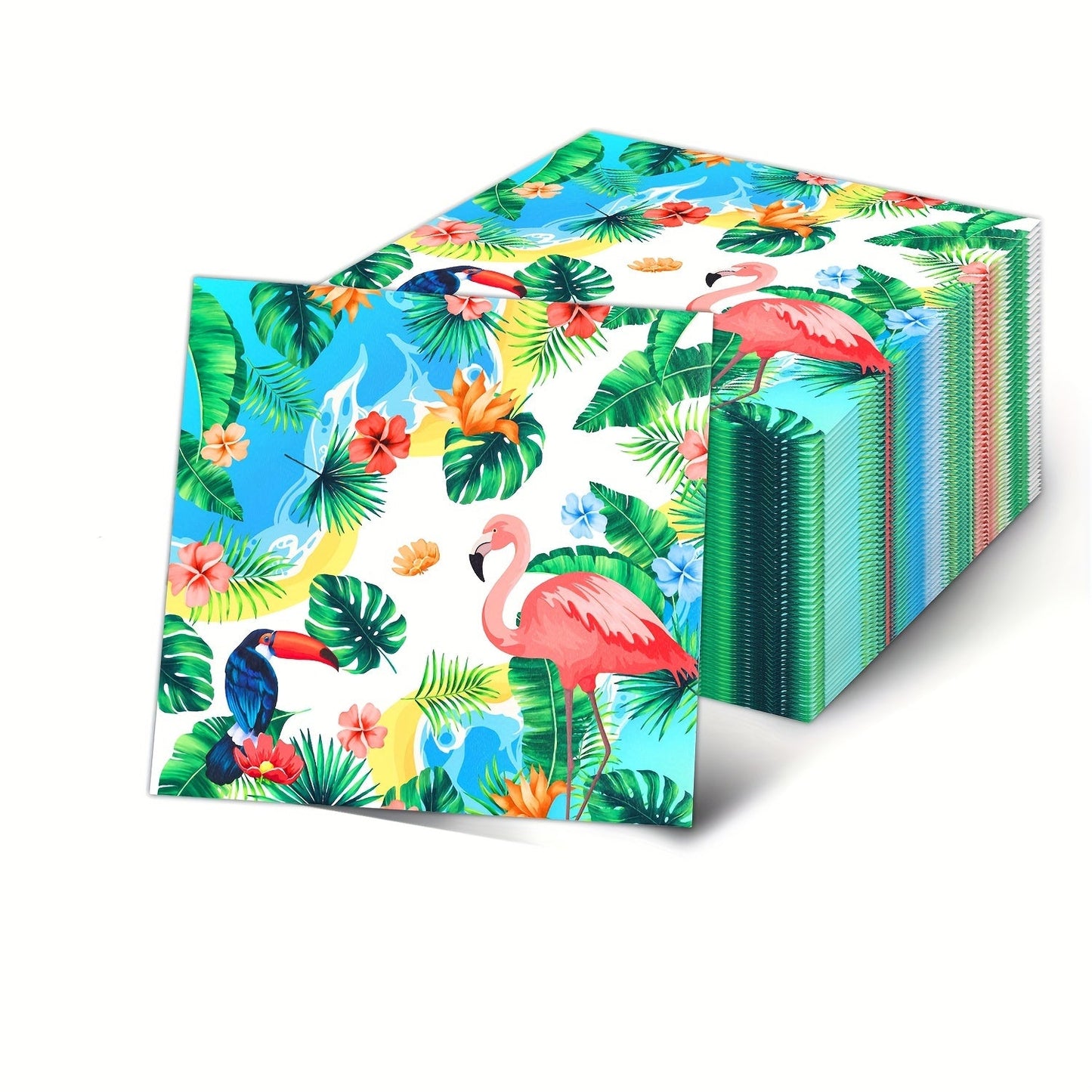 20 pieces of Hawaii Themed Party Disposable Paper Napkins with a Green Leaf Flamingo design, ideal for decorating your bathroom, powder room, or for use at weddings, holidays, and birthday parties.