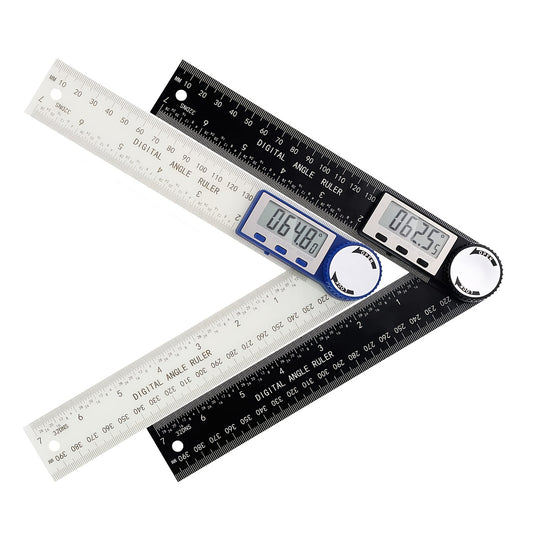 Digital Angle Finder Protractor, 2-in-1 tool for measuring angles in woodworking and construction tasks.