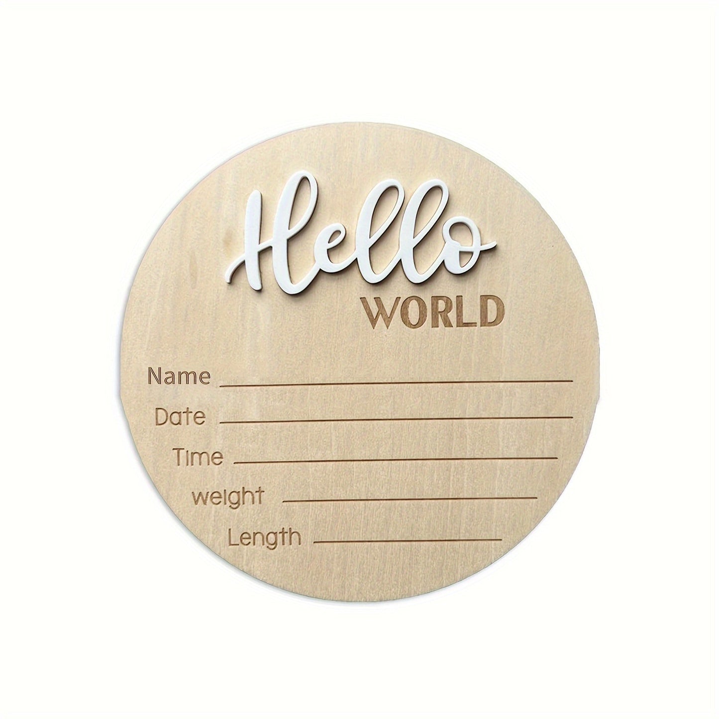 Personalized Wooden "Hello World" Plaque Welcome Sign - 14.99 cm, includes Name, Date, Time, Weight, Length Details for Birth Announcement. Perfect for Nursery, Hospital, Daycare Decor. Suitable for Ages 14 and Up.