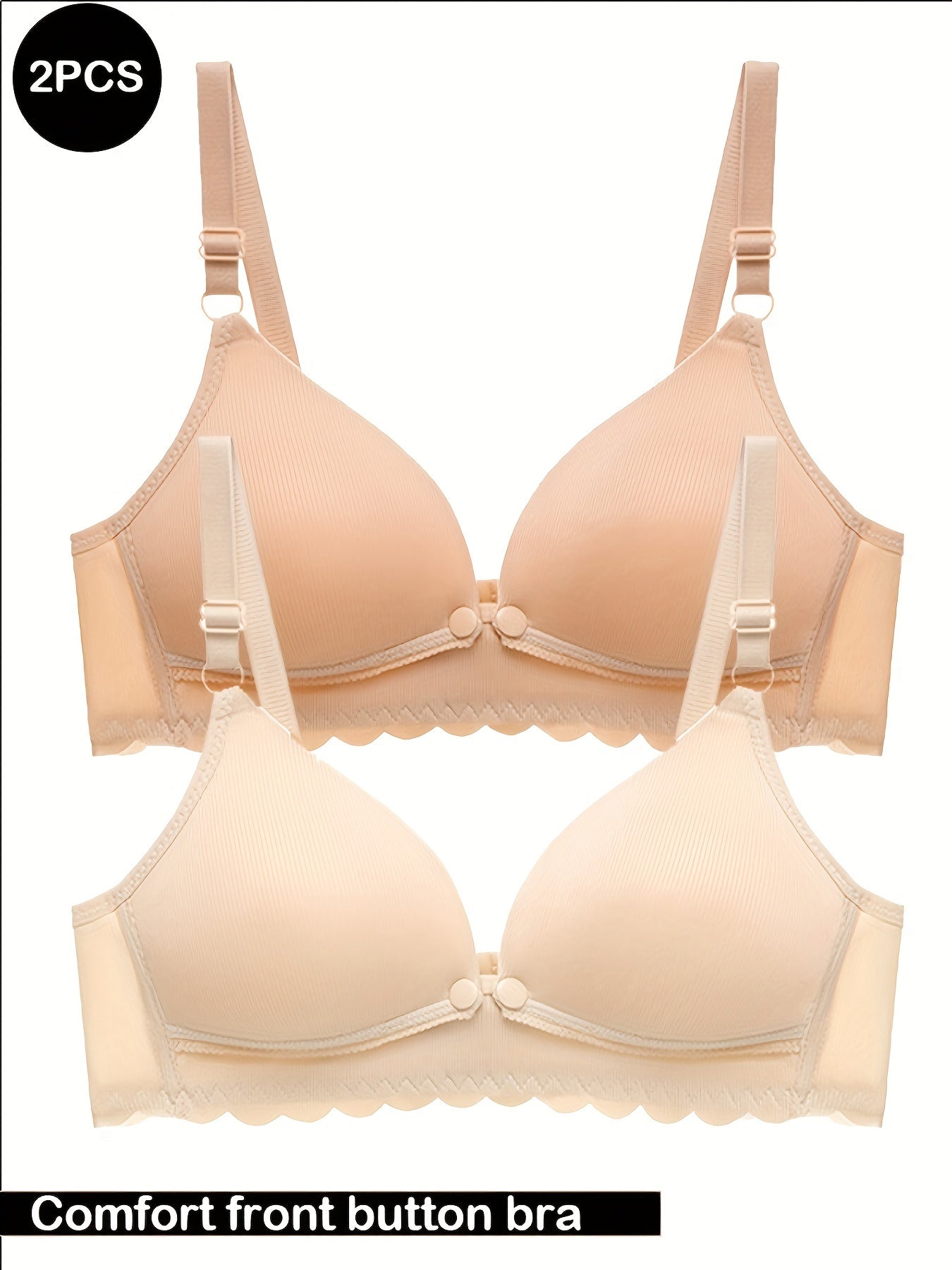 2pcs Women’s Maternity Breast Feeding Bras with Stretchy, Front Closure, Ruffle Detail, Light Pink & Beige, Comfortable Fit for Casual Wear, Supportive Undergarments with Smooth Fabric