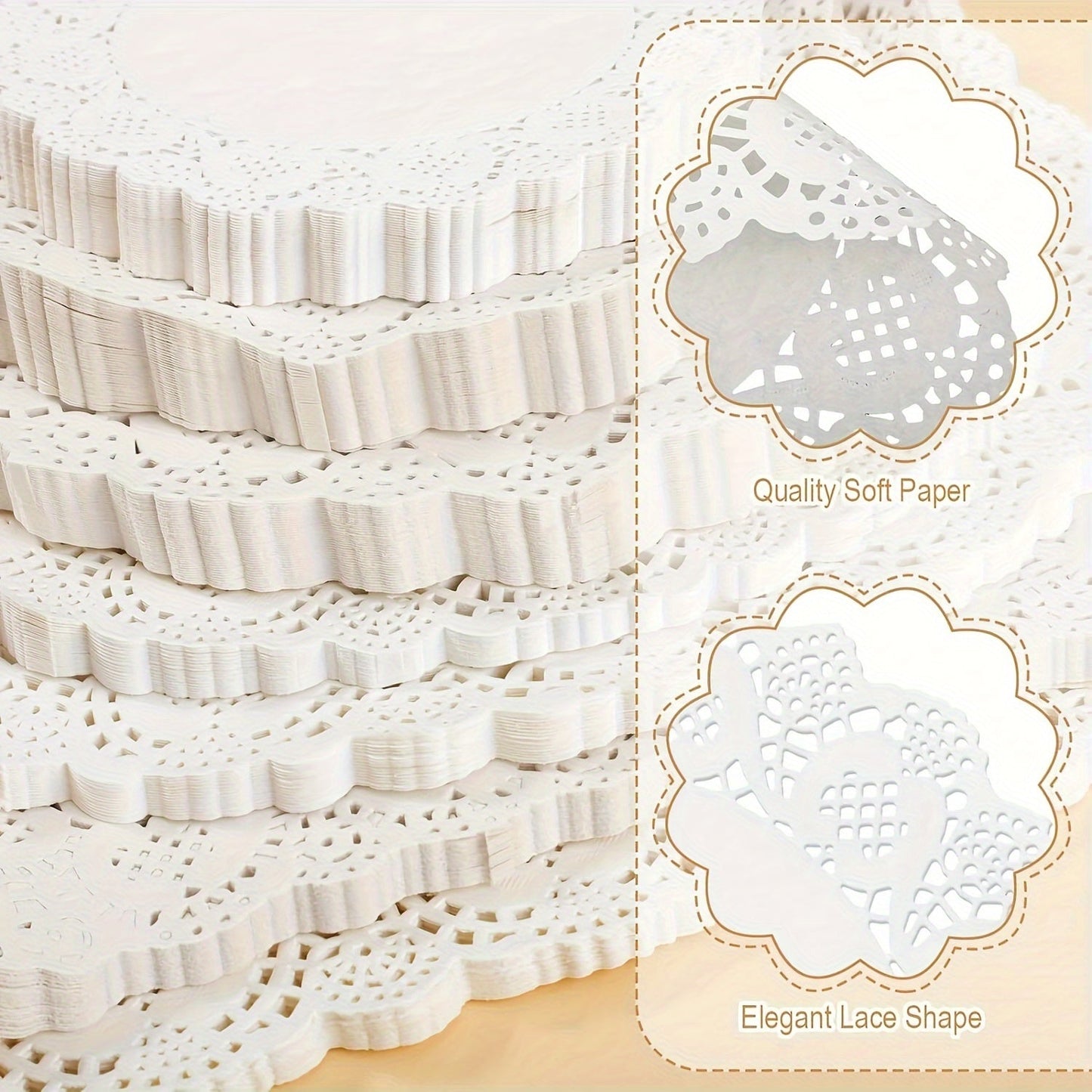 100 Elegant White Lace Paper Doilies in Various Sizes - Suitable for Food Use, Single-Use Table Mats for Desserts, Coffee, and Cakes - Perfect for Special Occasions like Weddings, Birthdays, and Graduations - Sturdy and Ornamental with Delicate Lace