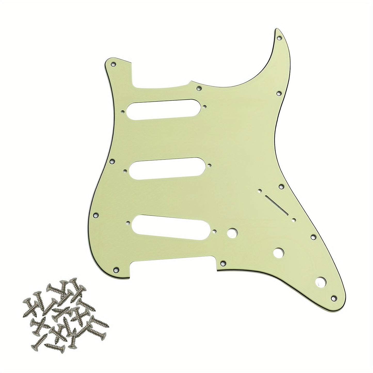 ST electric guitar single pickup guard with 11 holes, installation screws, and aluminum foil shielding. Fits standard FD ST style guitars, available in multiple colors.