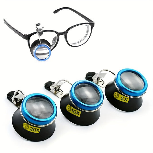 Lightweight Alloy Loupe for Watch Repair & Precision Work with High-Definition Clip-On Eyeglass Magnifier - Available in 5X, 10X, and 20X Magnification