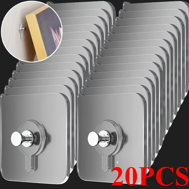 10 self-adhesive wall hooks with 5.9kg capacity for easy installation of pictures, bags, and more without drilling.