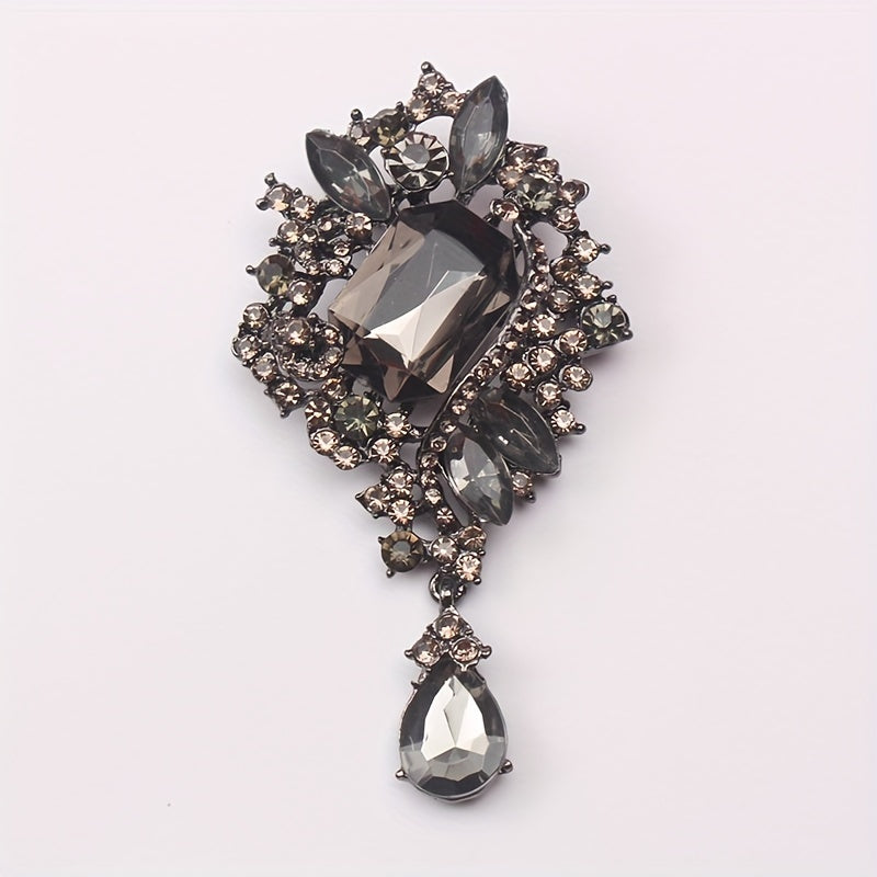 Ladies Novelty Accessory - Waterfall Crystal Brooch with Teardrop Pendant in Vintage Style