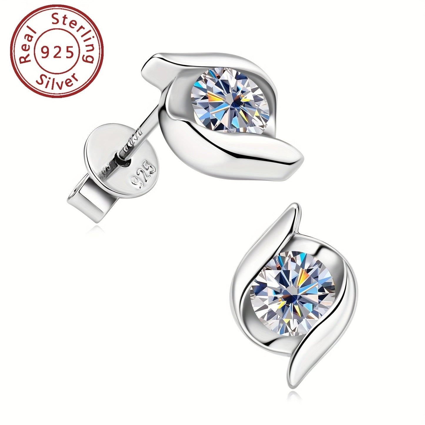 Stunning and timeless Infinity Twist Stud Earrings featuring a 5mm Round Moissanite, Synthetic 1.0ct Total (0.5ct each) stone. Crafted with 925 Sterling Silver, 14K Gold Plating, perfect for Christmas, weddings, or daily wear. Hypoallergenic 925 Silver