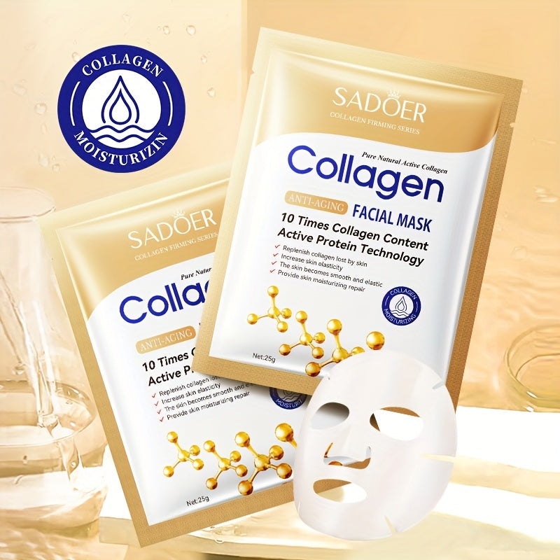 SADOER Collagen Facial Mask: 10x Collagen for Firming & Hydrating, Preservative-Free, All Skin Types, Korean Beauty Essential, Moisturizing Face Film