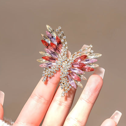 Stylish Rhinestone Butterfly Brooch Pin, Crystal-Embellished Fashion Accessory in Unique 3D Design for Women