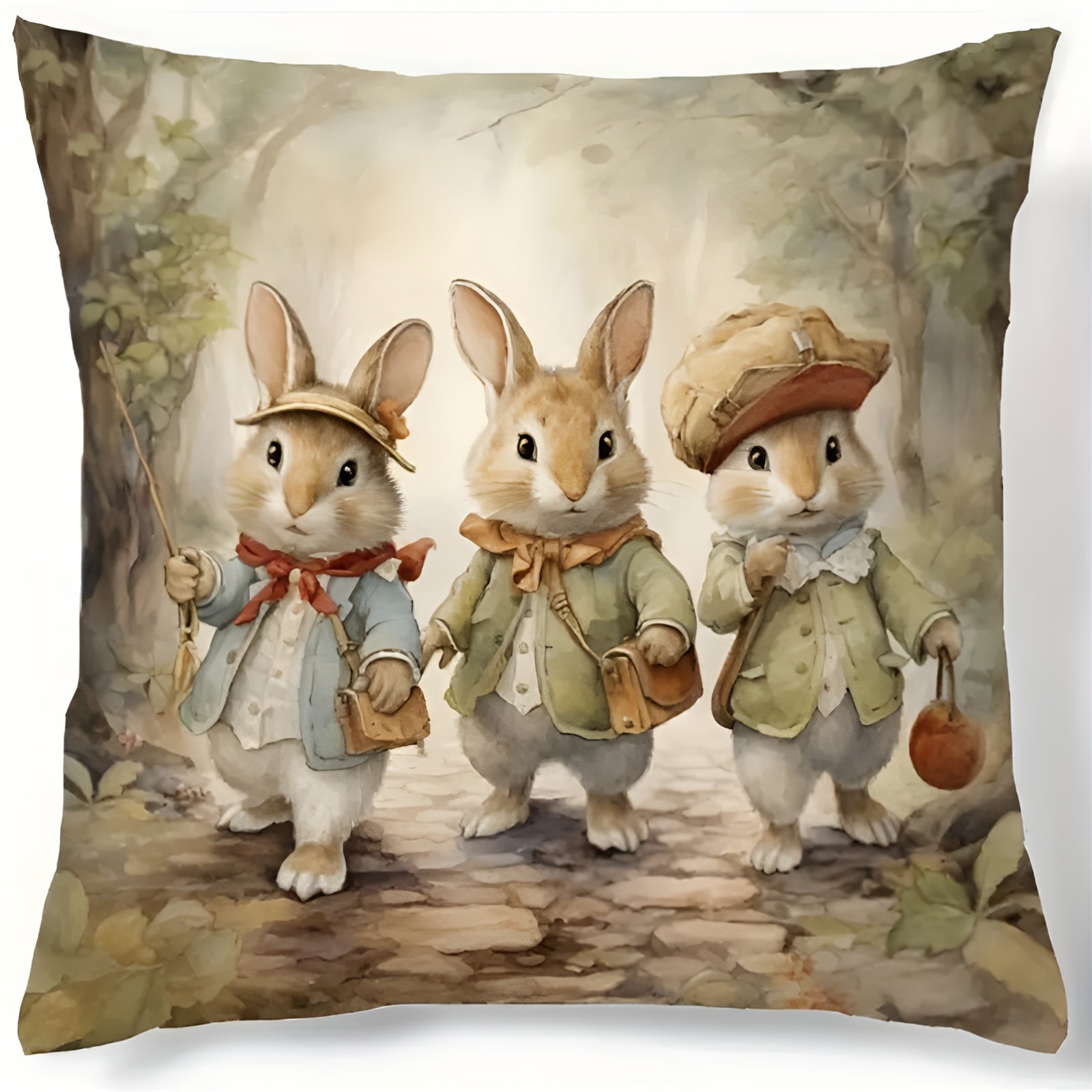 Modern linen throw pillow cover with zipper closure, machine washable, featuring woven rabbit cartoon design. Suitable for different room styles. Single-sided printing, insert not included.