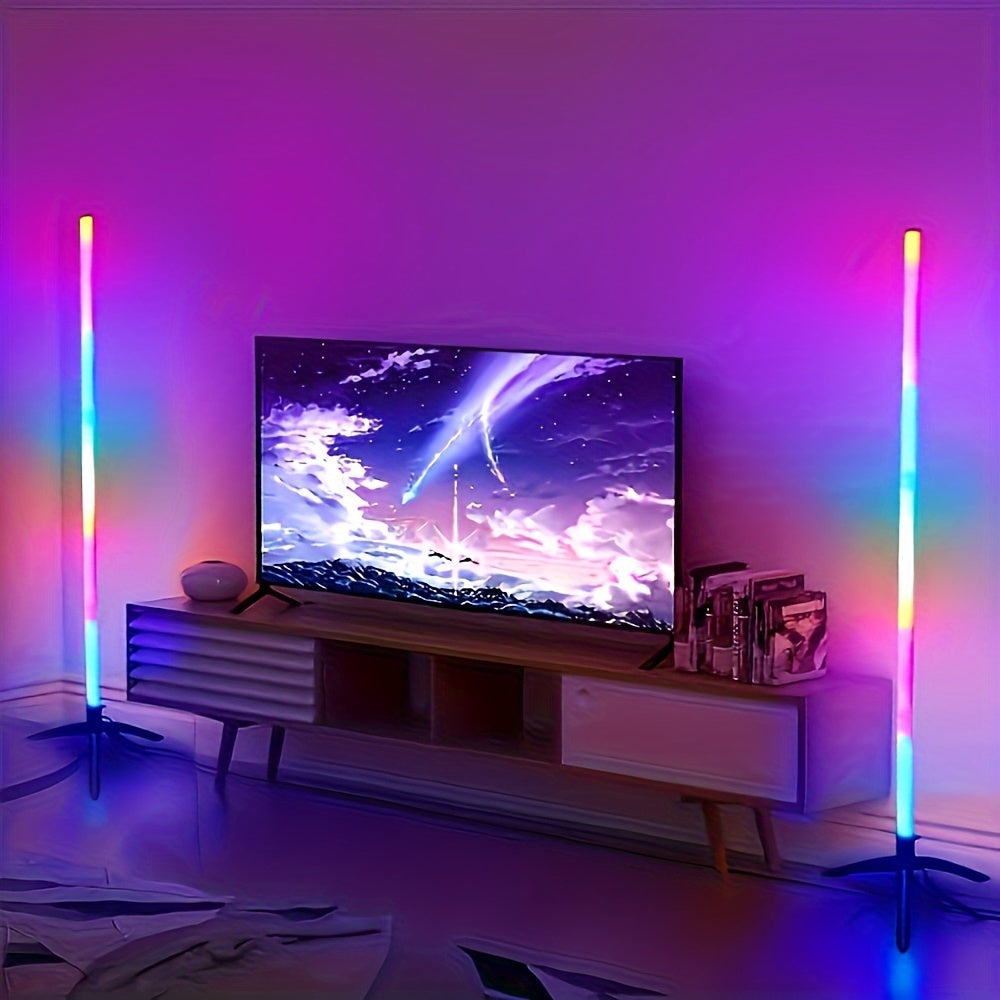 Shustar smart floor lamp features RGB lighting and remote control. Ideal for living rooms, bedrooms, and game rooms.  USB-powered with Scandinavian design.