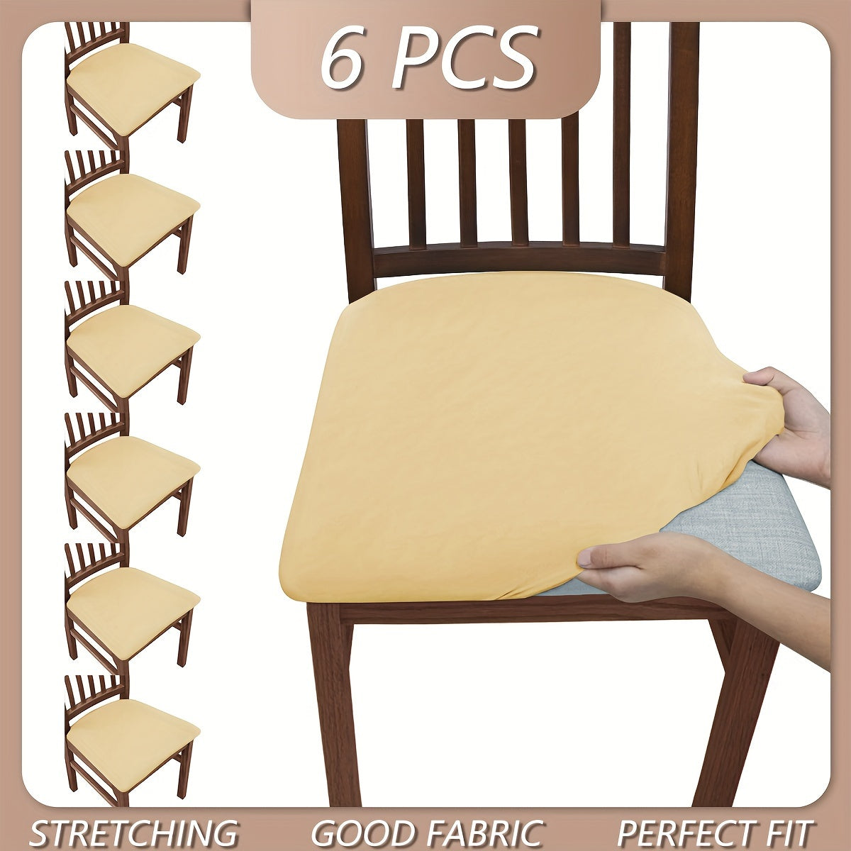 Soft & stretchy chair covers in a set of 4 or 6 pieces. Available in solid color, these covers are dustproof and stain resistant, making them ideal for dining and office chairs. Made from comfortable polyester fabric.