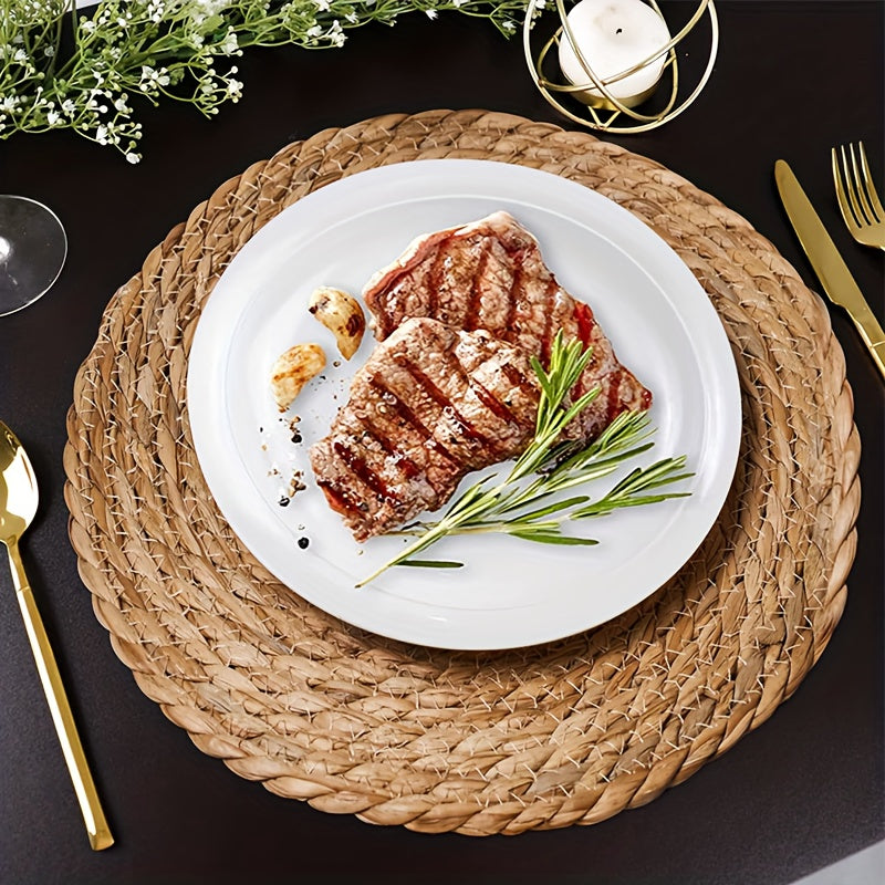 2/4/6pcs Pure Natural Rustic Style Hand-woven Placemats, Heat Insulation Table Mats, Suitable for Holidays, Weddings, Kitchen Supplies, and Room Decor.