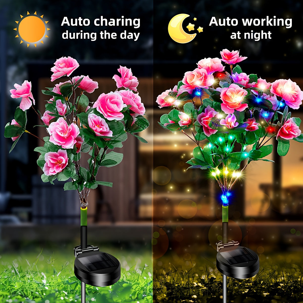 Solar flower lights magnify hydrangea and azalea for outdoor gardens and make a great Mother's Day gift.